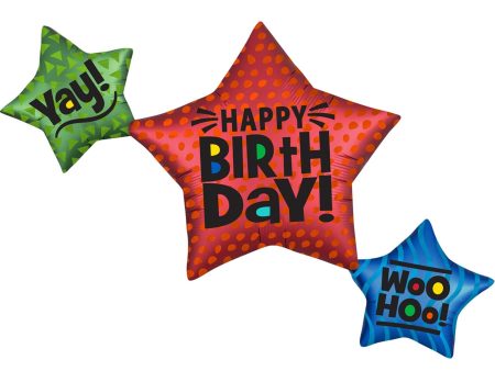 Star Trio Birthday SuperShape Balloon 99x73cm For Sale