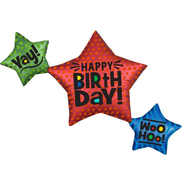 Star Trio Birthday SuperShape Balloon 99x73cm For Sale