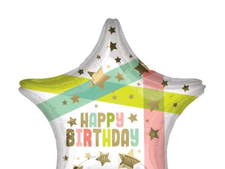 Happy Birthday Gold Stars and Colors Foil Balloon 45cm For Discount