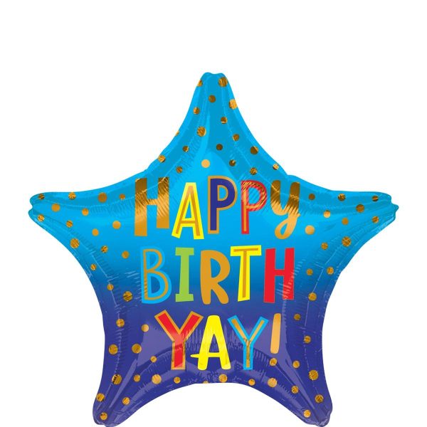 Happy Birth YAY Star Foil Balloon 45cm For Discount