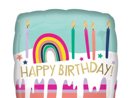 Happy Birthday Frosted Striped Cake Balloon 45cm For Discount