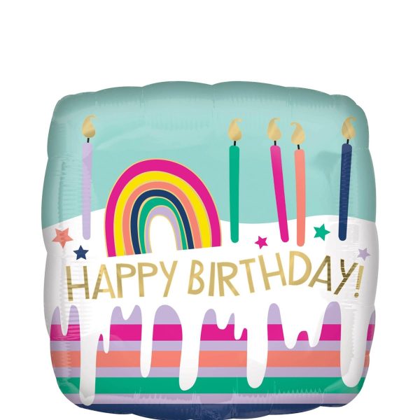 Happy Birthday Frosted Striped Cake Balloon 45cm For Discount