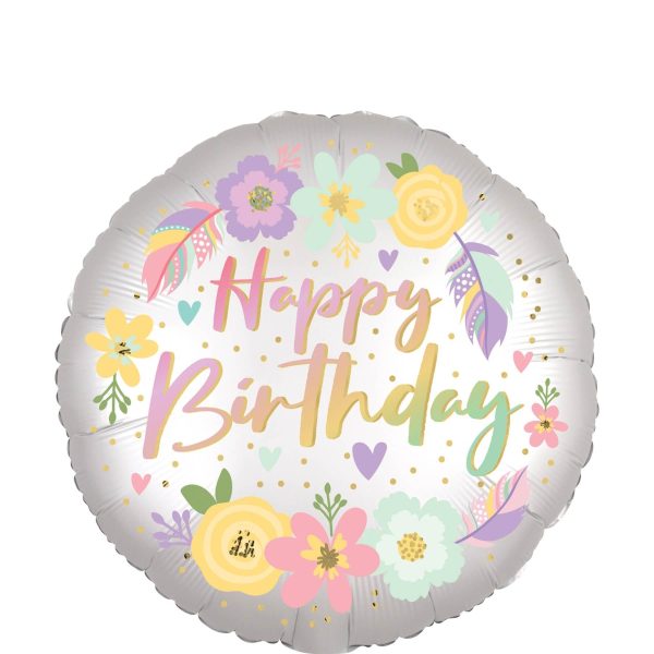 Boho Birthday Satin Flowers Foil Balloon 45cm Hot on Sale