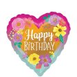 Happy Birthday Painted Flowers Foil Balloon 45cm Hot on Sale