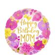 Happy Birthday Mom Painted Flowers Foil Balloon 45cm Cheap