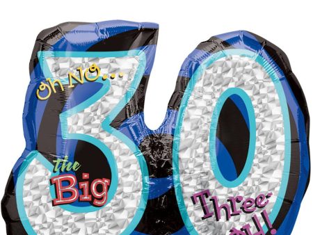 Oh No The Big 30 Holographic Balloon 26 x 21in For Sale