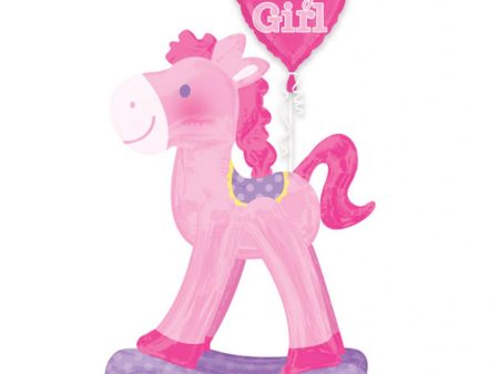 Rocking Horse Pink AirWalkers Foil Balloon 23x50in For Cheap