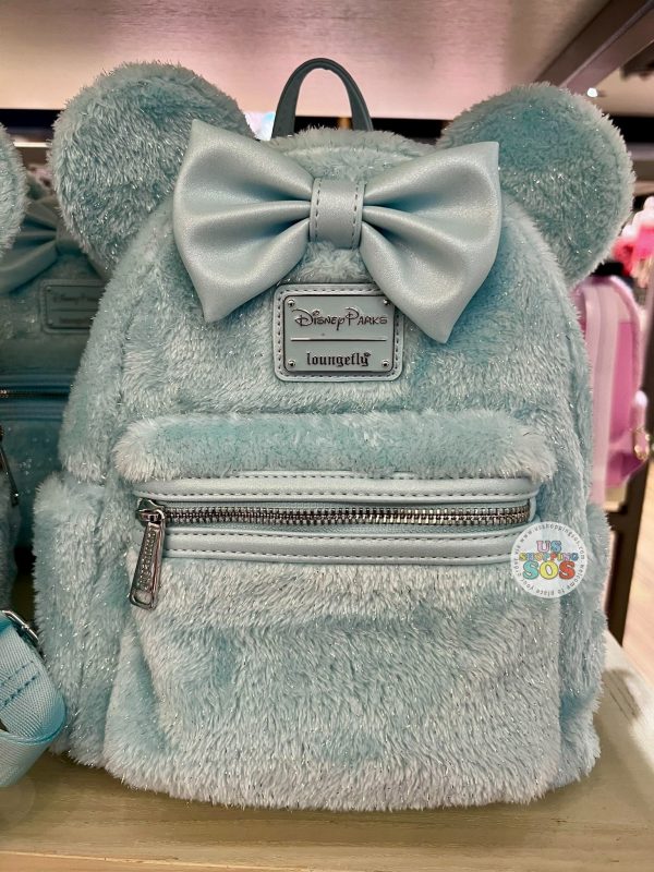 DLR WDW - Loungefly Minnie Baby Blue Tinsel Faux Fur Backpack Online Sale