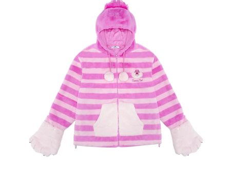 SHDL - Disney Cats  Paw Paw  Party x Cheshrie Cat Fluffy Boa Zip Hoodie with Glove for Adults Sale