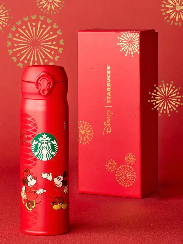 Starbucks China x Disney - Chinese New Year 2025 - 1S. Mickey & Minnie Red Stainless Steel Handy Bottle 500ml Cheap