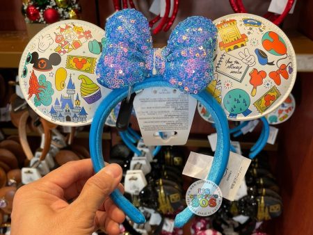 WDW - Minnie Aqua Sequin Bow Retro Park Attraction Icon Imitation Leather Ear Headband Online