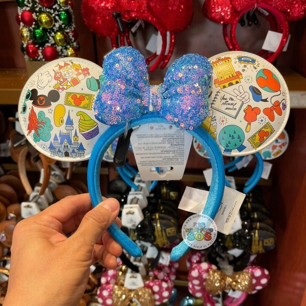 WDW - Minnie Aqua Sequin Bow Retro Park Attraction Icon Imitation Leather Ear Headband Online