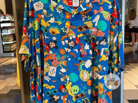 DLR WDW - Mickey & Friends Retro Vacation Icon All-Over-Print Button-Up Shirt (Adult) Discount