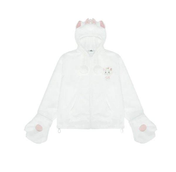 SHDL - Disney Cats  Paw Paw  Party x Marie Fluffy Boa Zip Hoodie with Glove for Adults For Sale