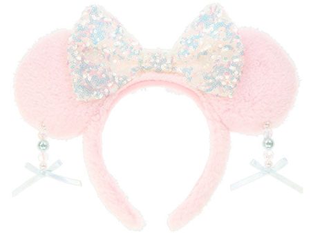 TDR - Minnie Mouse Sparking Sequin Ribbon & Beads Ear Headband Color Pink(Release Date: Dec 5, 2024) Online Sale