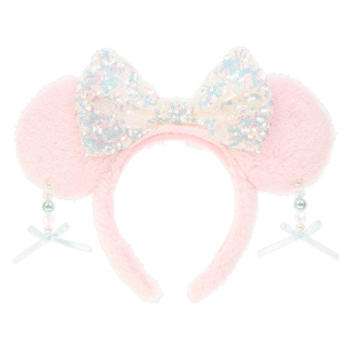 TDR - Minnie Mouse Sparking Sequin Ribbon & Beads Ear Headband Color Pink(Release Date: Dec 5, 2024) Online Sale