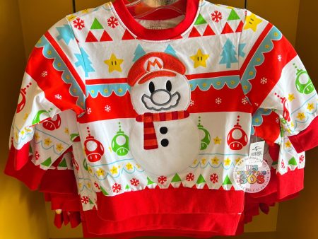 Universal Studios - Super Nintendo World Christmas 2024 - Mario Snowman Multi-Color Crew Neck Pullover (Youth) Online Hot Sale