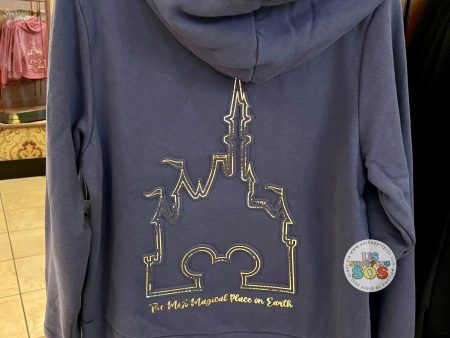 DLR WDW - Golden Mickey Icon Castle Navy Hoodie Jacket (Adult) Fashion