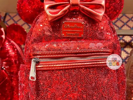 DLR WDW - Christmas 2024 - Loungefly Ruby Red Hidden Mickey Icon Sequin Ear Backpack For Cheap