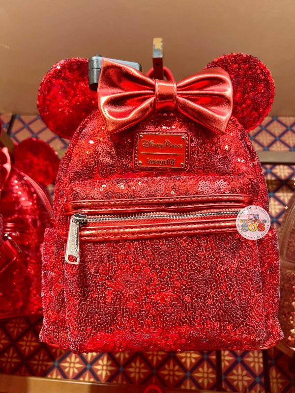 DLR WDW - Christmas 2024 - Loungefly Ruby Red Hidden Mickey Icon Sequin Ear Backpack For Cheap