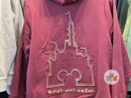 DLR WDW - Golden Mickey Icon Castle Burgundy Hoodie Jacket (Adult) For Cheap