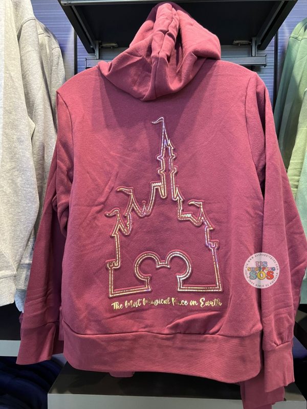 DLR WDW - Golden Mickey Icon Castle Burgundy Hoodie Jacket (Adult) For Cheap