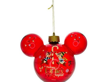 HKDL - Christmas 2024 Collection x Chip & Dale Mickey Mouse Head Shaped Light Up Glass Ornament Supply