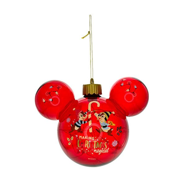 HKDL - Christmas 2024 Collection x Chip & Dale Mickey Mouse Head Shaped Light Up Glass Ornament Supply